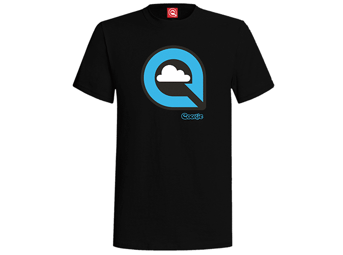 Black woman's loop tee with blue Cookie logo